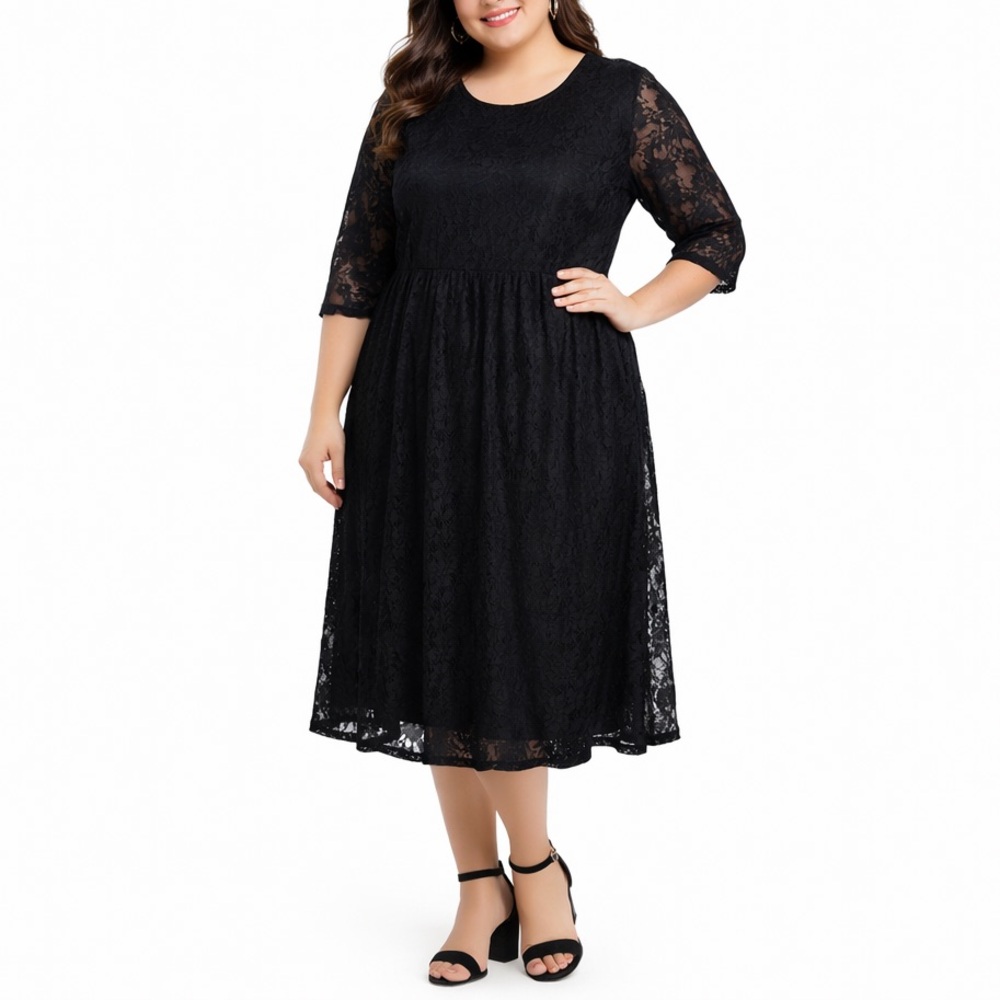 Nemidor Women’s Plus Size 3X Black Lace Midi Dress Short Sleeve Casual NWT